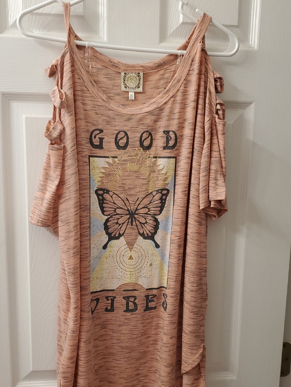 Good Vibes Cold-Shoulder Butterfly Top - Peach